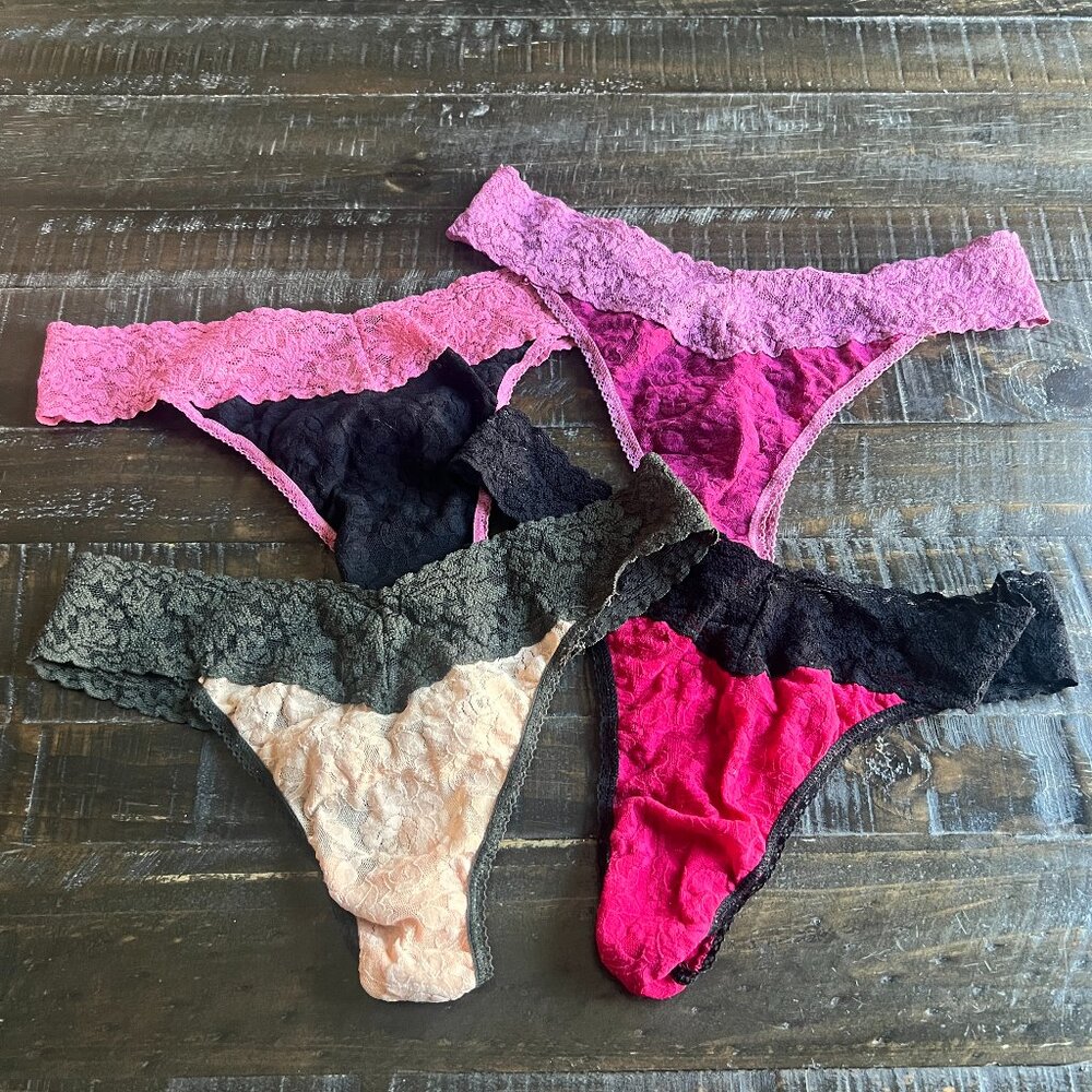 Hanky Panky Lot of 4 Lace Colorblock Thong Panties Women's One Size